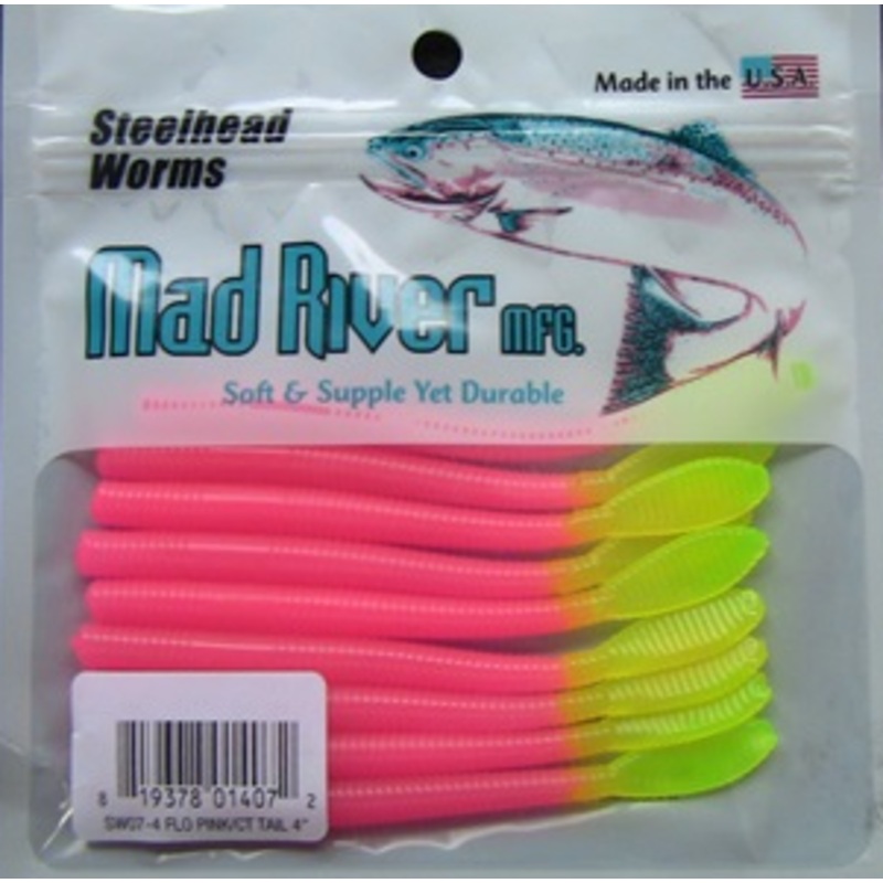 Mad River Steelhead Worm||13 Black/Pink Pearl Tail||15 Capt. America||05 Pink Ghost||11 Nightmare||14 Pearl Skein (White)||21 Blue Tailed Skink||07 Fl Pink/Char. Tail||10 Glow Pink||16 Nail Polish Pink||02 Bubble Gum||04 Green Tailed Skunk||25 Purple/Pink