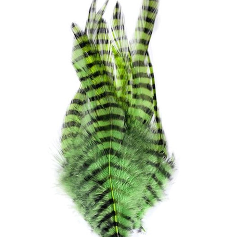 MFC Barred Saddle Hackle|Orange/Black|Purple/Black|Red/Black|White/Black|Olive/Black|Chartreuse/Black|Tan/Black