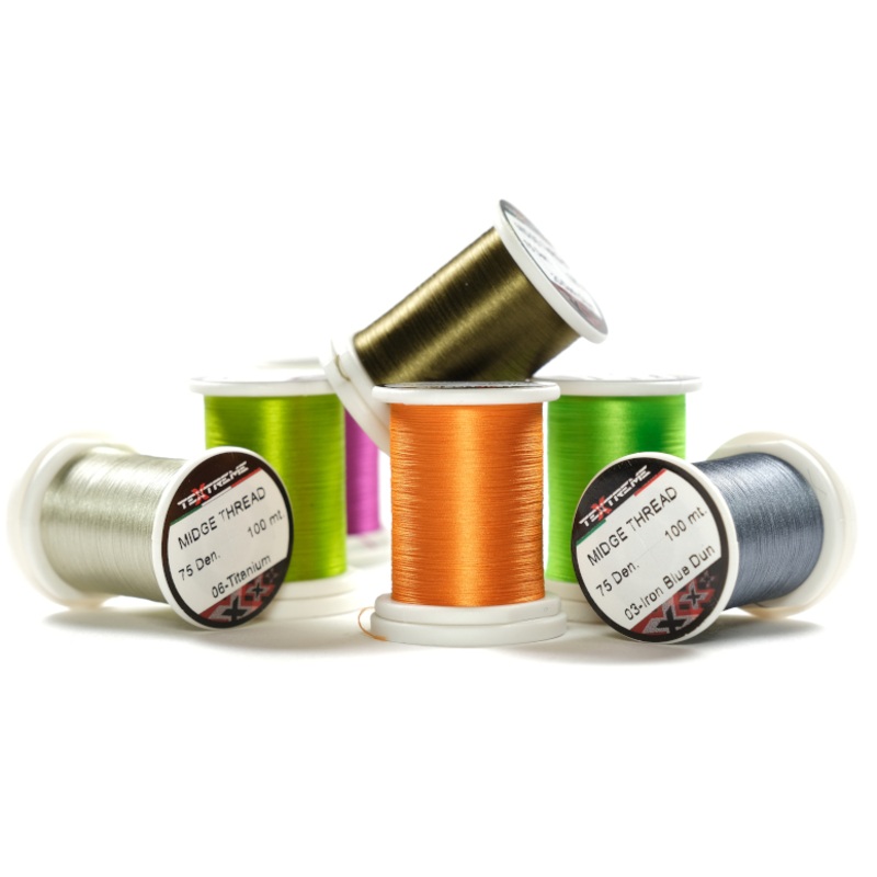 Textreme Midge Thread 75D|White|Black|Iron Blue Dun|Blue Dun|Grey|Titanium|Light Cahill|Tan|Anti-Static Grey|Rusty Brown|Red Oxide|Claret|Dark Claret|Rust|Brown|Dark Brown|Light Olive|Spring Olive|Kiwi Olive|Dark Olive|Olive Grey|Hopper Yellow|Amber|Orang