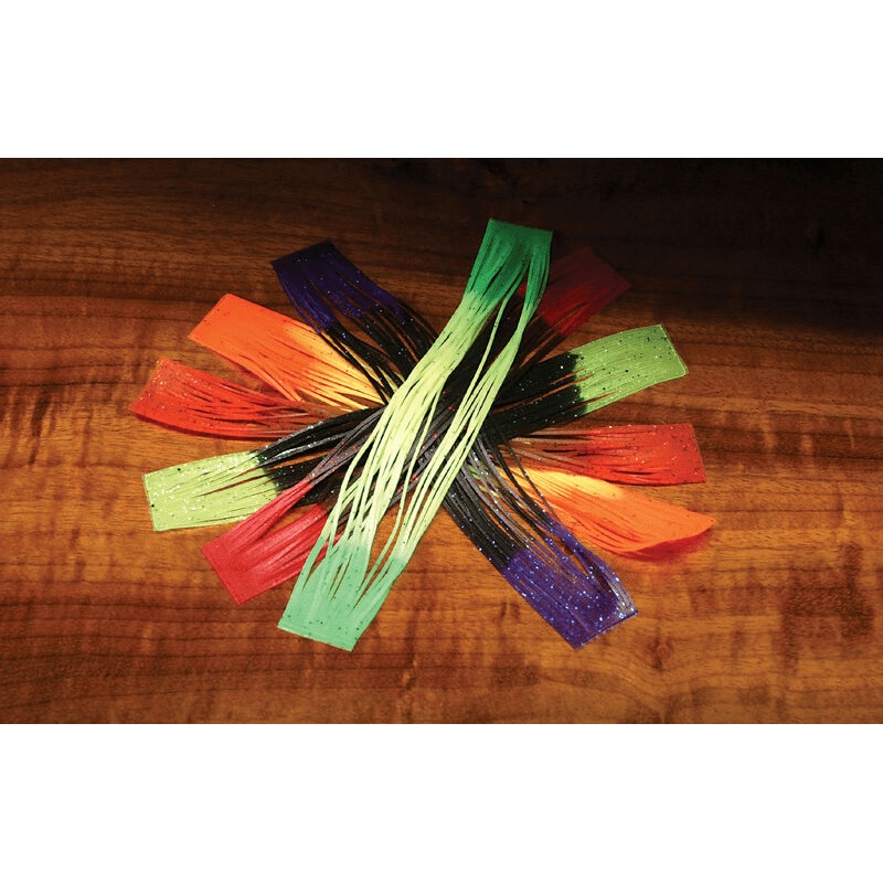 Hareline Tipped Crazy Legs||11  Black / Yellow Chartreuse Tip||131  Fl Fuchsia / Purple Tip||137 Clear Pearl / Fl Orange Tip||16 Black / Red Tip||188 Hot Pink / Fl Orange Tip||23 Blue / Hot Pink Tip||298  Black / Purple Tip||320 Root Beer / Orange Tip||32