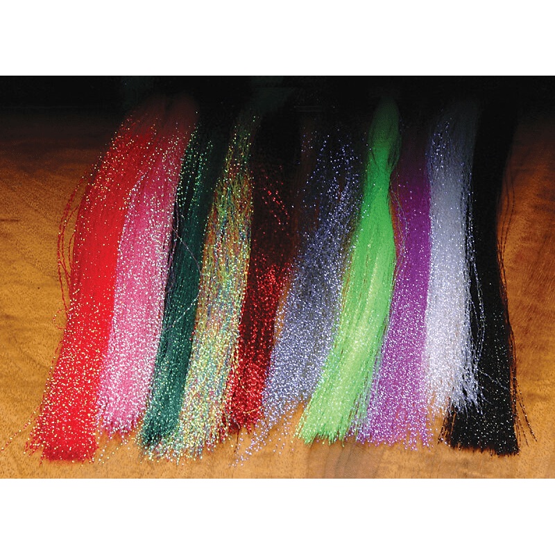 Hareline Krystal Flash||23 Root Beer||02 Fl. Cerise||03 Fire Orange||04 Shrimp Pink||05 Fl. Chartreuse||1 Flash Silver||10 Flash Pink||12 Flash Purple||14 Pearl Blue||147 Alaskan Fuchsia||15 Flash Black||155 UV Blue||17 Flash Peacock||18 Lime Green||182 H