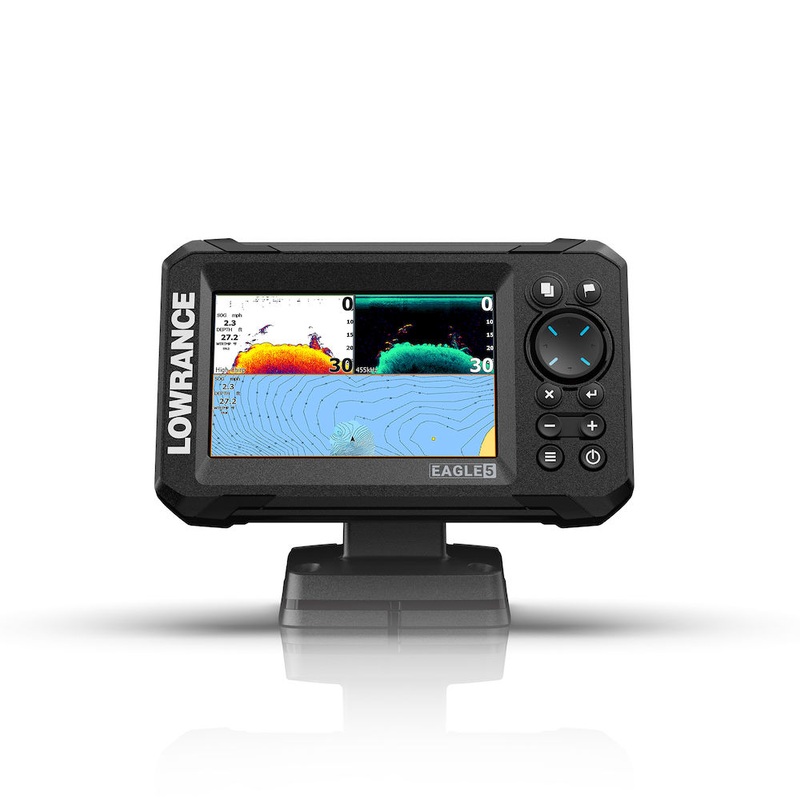 Lowrance Eagle-5 SplitShot HD C-MAP: 5 IPS screen, SplitShot HD transducer, included C-MAP Discover microSD card charts (US and Can)