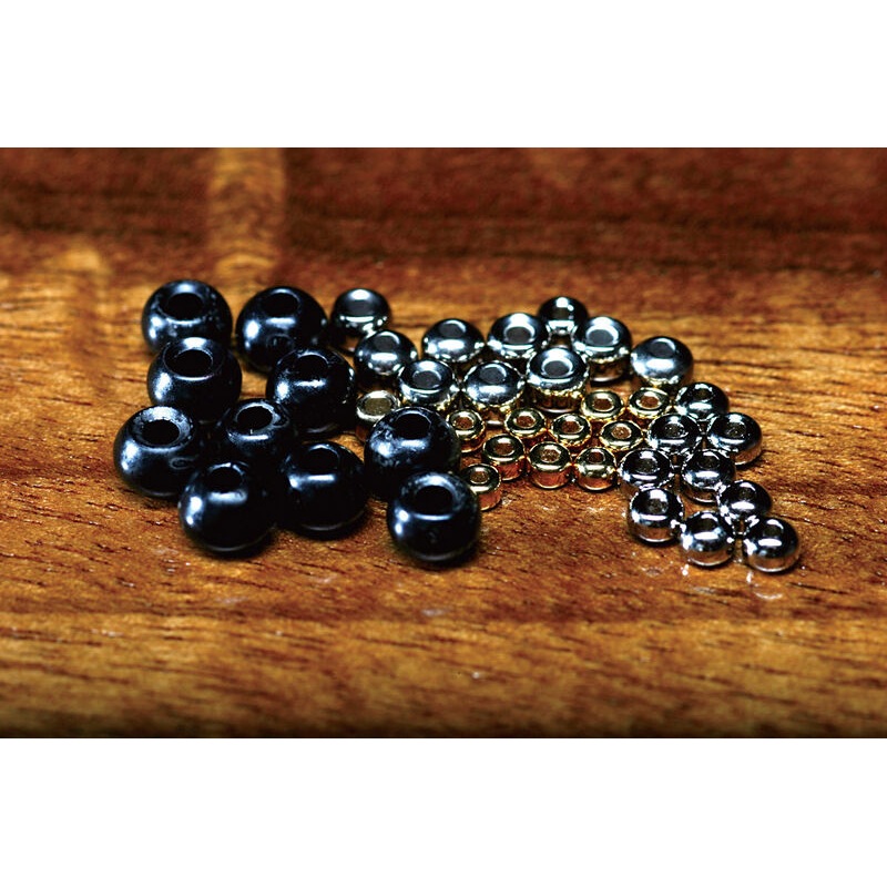 Hareline Tungsten Beads|1/8 inch (3.3mm)|7/32 inch (5.5mm)|7/64 inch (2.8mm)|5/32 inch (3.8mm)|3/16 inch (4.6mm)|5/64 inch (2.0mm)|3/32 inch (2.3mm)||11 Black||261 Nickel||67 Copper||153 Gold