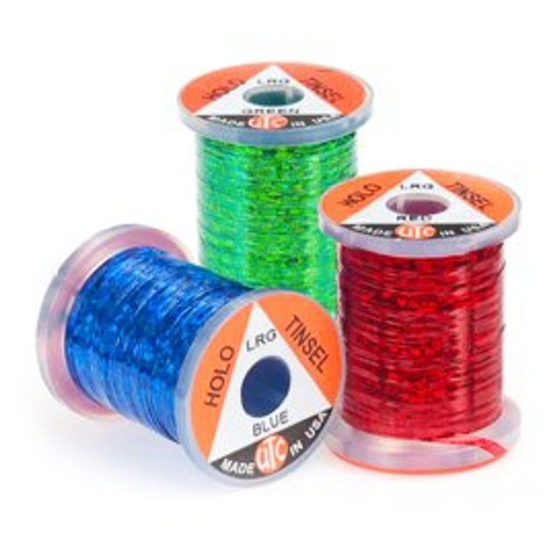 UTC Holographic Tinsel|Small 1/69 inch|Medium 1/32 inch|Large 1/16 inch|Black|Blue|Brown|Chartreuse|Copper|Fuchsia|Gold|Green|Light Purple|Olive|Orange|Pink|Purple|Red|Silver|Teal Blue|Wine|Yellow