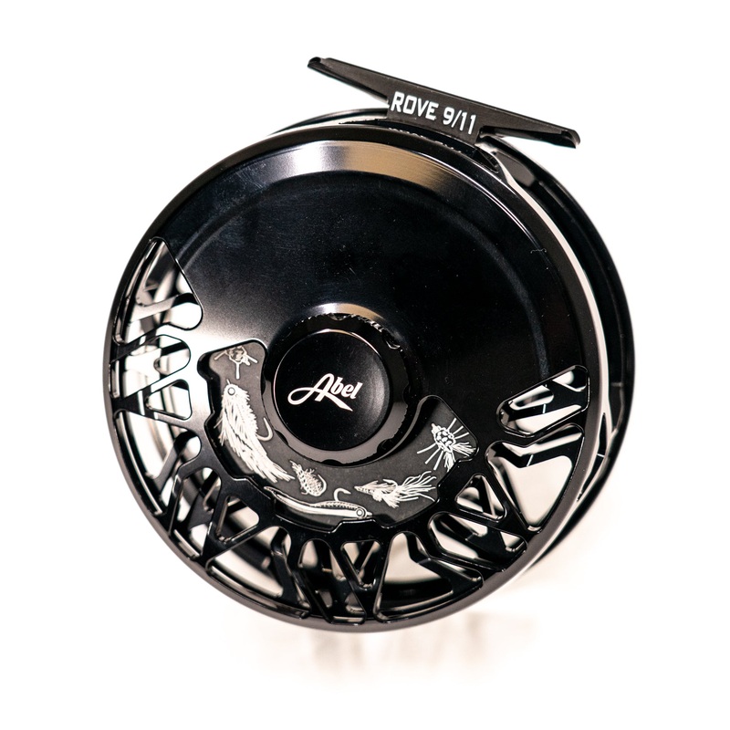 Abel Rove Fly Reel|4/6wt Black Frame/Black Drag Knob/Rosewood Handle/Freshwater Engraving|5/7wt Black Frame/Back Drag Knob/Walnut Handle/Freshwater and Saltwater Engraving|7/9wt Black Frame/Black Drag Knob/Rosewood Handle/Saltwater Engraving|9/11wt Black