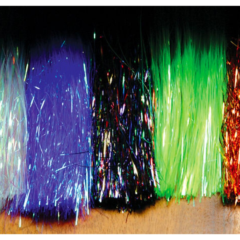 Flashabou Dyed Pearl|Peacock (FLA6972)|Orange (FLA6967)|Pink (FLA6965)|Fl. Yellow (FLA6961)|Chartreuse (FLA6962)|Purple (FLA6966)|Light Blue (FLA6963)|Lavender (FLA6968)|Yellow (FLA6971)|Dark Blue (FLA6964)