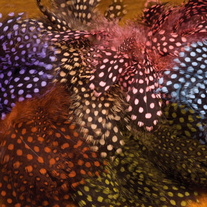 Strung Guinea Feathers|Hot Pink (SGF 188)|Lavender (SGF 200)|Natural (SGF 242)|Purple (SGF 298)|Shrimp Pink (SGF 343)|Silver Doctor Blue (SGF 347)|Baby Blue (SGF 6)|Olive (SGF 263)|Orange (SGF 271)|Chartreuse (SGF 54)|Highlander Green (SGF 184)|Red (SGF 3
