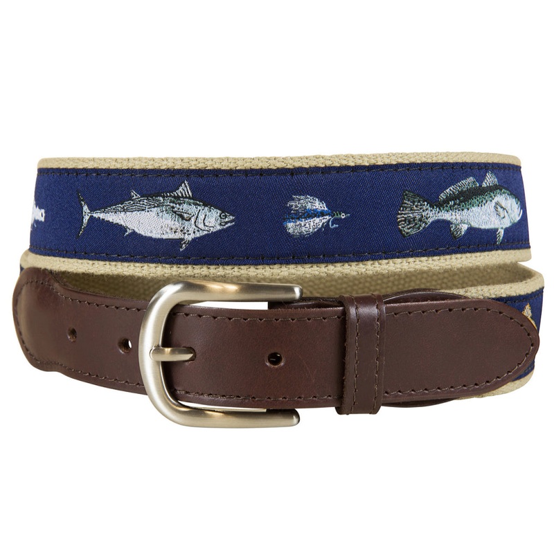 Belted Cow Saltwater Fish & Flies Leather Tab Belt