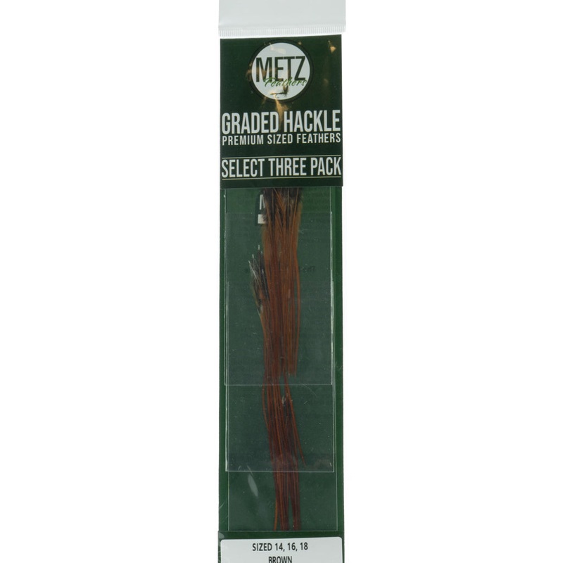 Metz Hackle Select 3 Pack|Brown – Sizes 12/14/16|Brown – Sizes 14/16/18|Brown – Sizes 16/18/20|Dun – Sizes 14/16/18|Grizzly – Sizes 12/14/16|Grizzly – Sizes 14/16/18|Grizzly – Sizes 16/18/20|Grizzly – Sizes 18/20/22|Dun – Sizes 12/14/16|Dun – Sizes 16/18/