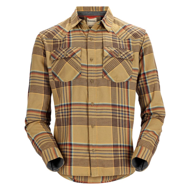 Simms Men’s Santee Flannel|Admiral Blue / Navy Camp Plaid|Mahogany / Tan Camp Plaid|Small|Medium