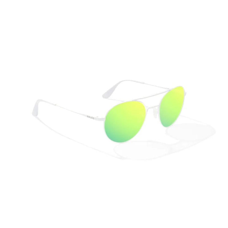 Bajo Tionia Sunglasses – White Gloss Frame / Green Mirror Polycarbonate Lens