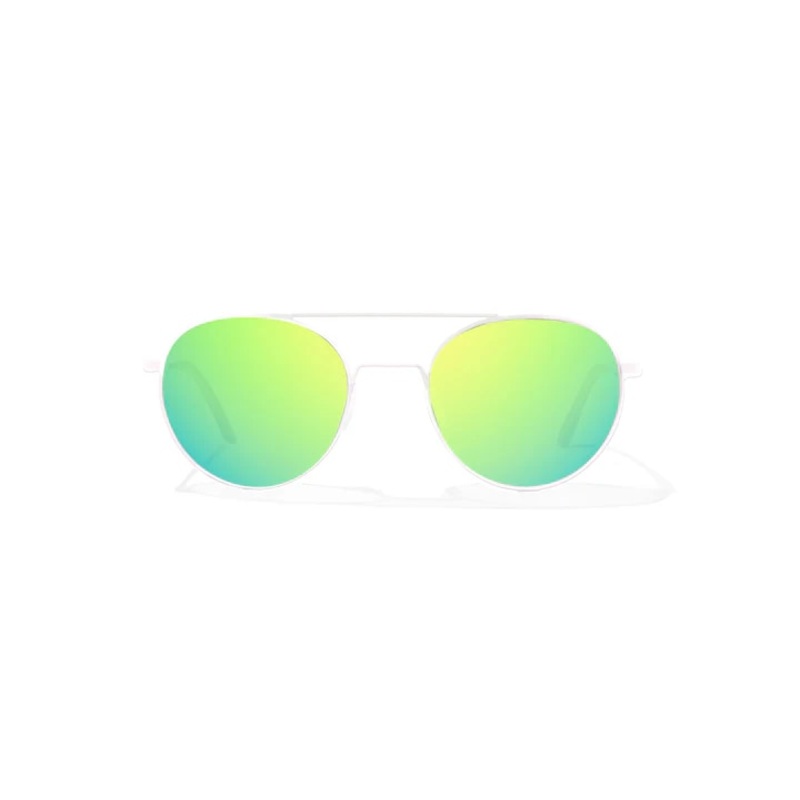 Bajo Tionia Sunglasses – White Gloss Frame / Green Mirror Polycarbonate Lens