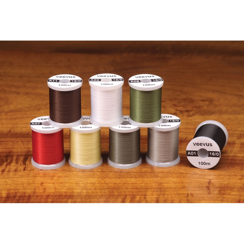 Veevus Thread 16/0|Tan|Brown|Claret|Olive Dun|Pink|Rust|Sunburst Yellow|Dun|Black|Light Cahill|Olive|Light Olive|Red|White|Dark Tan|Fluorescent Yellow|Fluorescent Orange|Fluorescent Green
