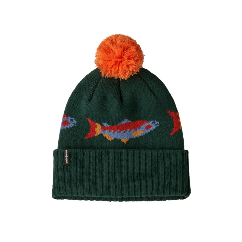 Patagonia Powder Town Beanie|Salmon Energy Stripe: Old Growth Green