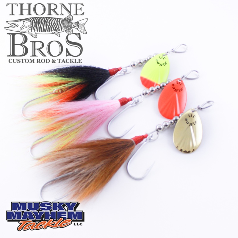 Musky Mayhem Lil’ Eagletail|Black Perch/Flame|Black/Nickel|Black/Red|Blue Shad|Brown/Gold|Perch/Flame|Purple Haze|Red-Yellow/Flame|Skunk/Gold|Star Burst|White/Nickel