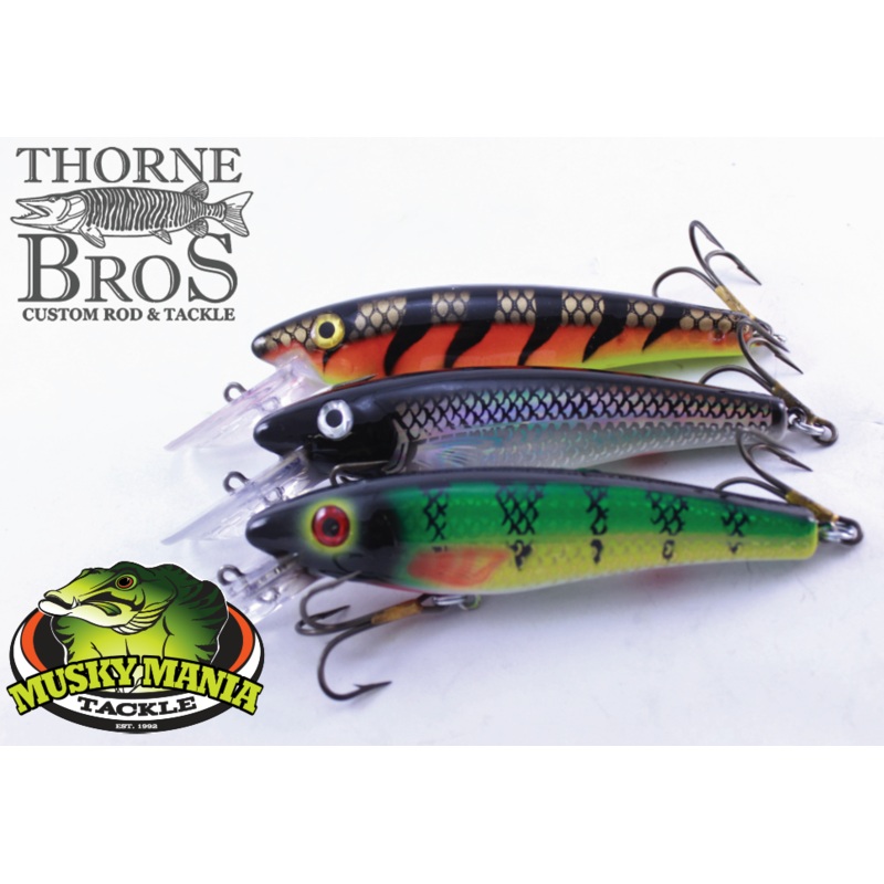 Musky Mania Lil’ Ernie|Black Perch|Fire Tiger|Firebelly|Glitter Perch|Glitter Walleye|Holoform Perch|Holoform Superman|Lemonhead|Holoform Silver Shiner|Holoform Gold Shiner
