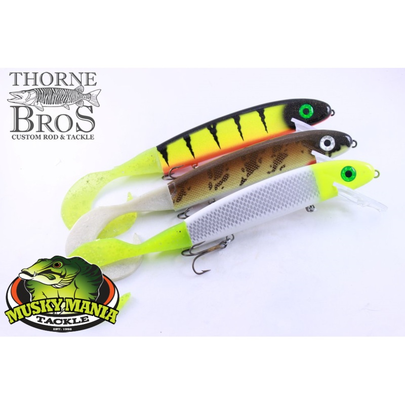 Musky Mania Squirrely Jake 13|Glitter Perch|Glitter Walleye|Holoform Superman|Lemonhead|Holoform Silver Shiner|Holoform Gold Shiner