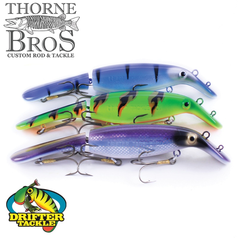 Drifter Believer Jointed|8″|10″|13″|TB Custom White Head Walleye|TB Custom Charged Cisco|TB Custom Holo Chartreuse Tennessee Shad|TB Custom Candy Corn|TB Custom Holo Finlander|Halo. Hot Walleye|Fireperch|Firetiger|Lemonhead|Natural Walleye|Superman Holofo