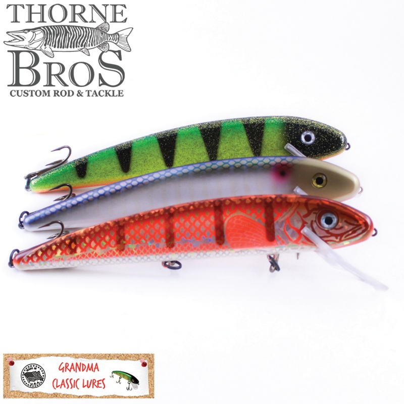 Grandma Lures 9 Crankbait|Brown Perch|Bumblebee|Glitter Perch|Holo. Darter|Holo. Gold Shiner/Orange|Holo. Mother of Pearl|Holo. Muskie|Holo. Redhorse|Neon Shad|Perch|Tennessee Shad|LG Holo. Supershad|Prism Black Widow|Prism Black/Gold|Prism Black/Silver|P