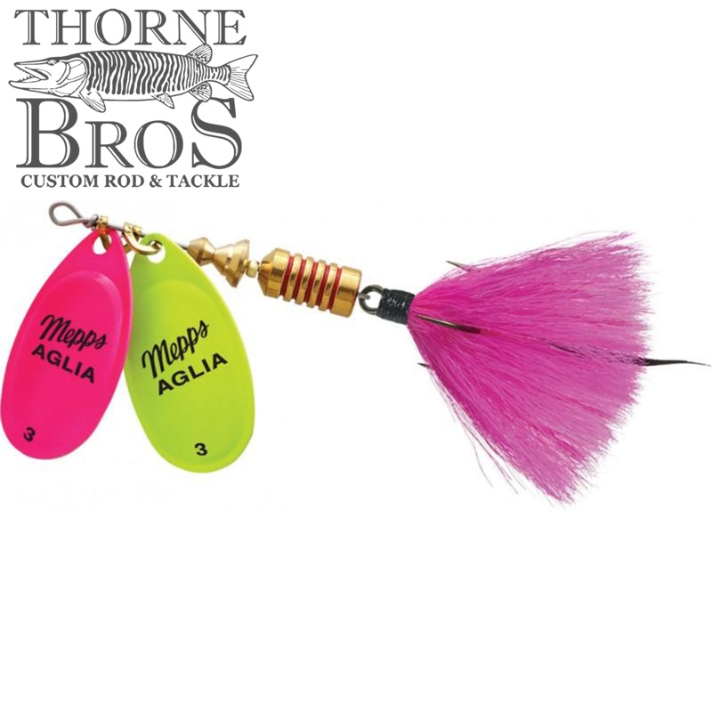 Mepps Double Aglia Spinner|Gold/Yellow |3|Gold-Red/Yellow |3|Hot Firetiger/Chartreuse |3|Silver/White |3|Black/Chartreuse-Black |5|Copper/Black |5|Black/Orange-Black |5|Hot Firetiger/Chartreuse |5|Pink/Chartreuse|Silver/White