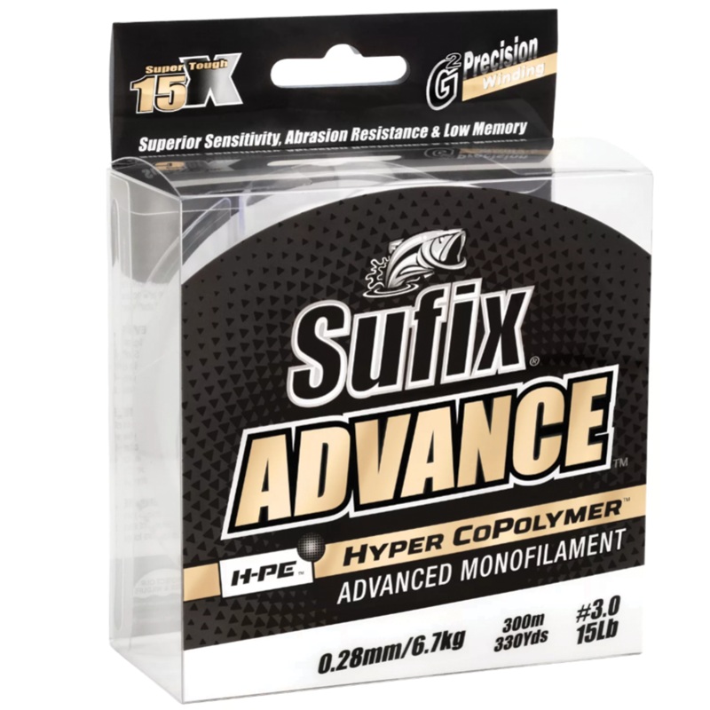 Sufix Advance Monofilament|4lb.|6lb.|8lb.|10lb.|12lb.|14lb.|17lb.|20lb.|25lb.|330yd|1200yd|150yd|Clear|Neon Lime|Low-Vis Green