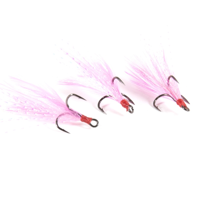 Clam Gaff Feather Trebles|Size 8|Size 10|Size 12|Pink|White|Chartreuse|Black