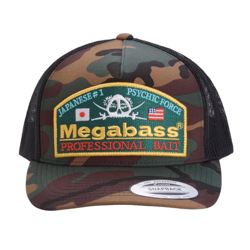 Megabass Logo Hats|Psychic Camo Trucker Woodland Classic|Psychic Snapback Black/Black|Psychic Snapback Black/Green|Psychic Trucker Blackout|Mesh Trucker Blackout|Mossy Hunter|Brush Trucker Black/White|Classic Trucker Black/Red