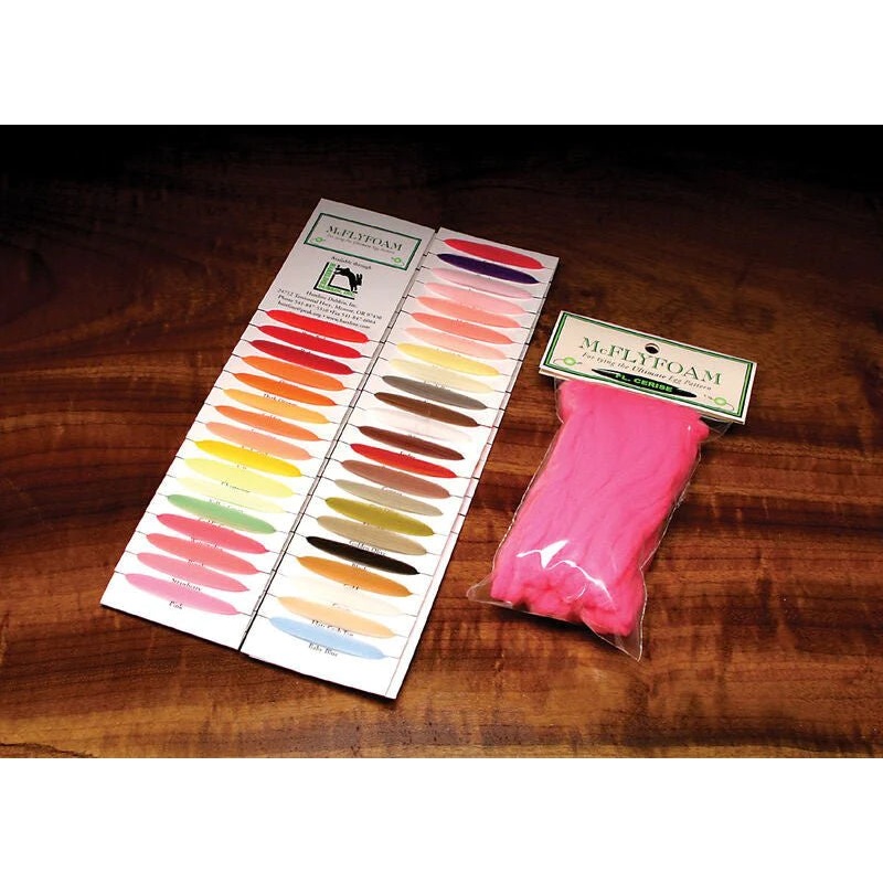 Hareline McFly Foam|Baby Blue|Chartreuse|Early Girl|Fluorescent Cerise|Fluorescent Green Chartreuse|Flats Crab Tan|Iliamna Pink|Orange|Pink|Steelhead Orange|Tangerine|White|Clown