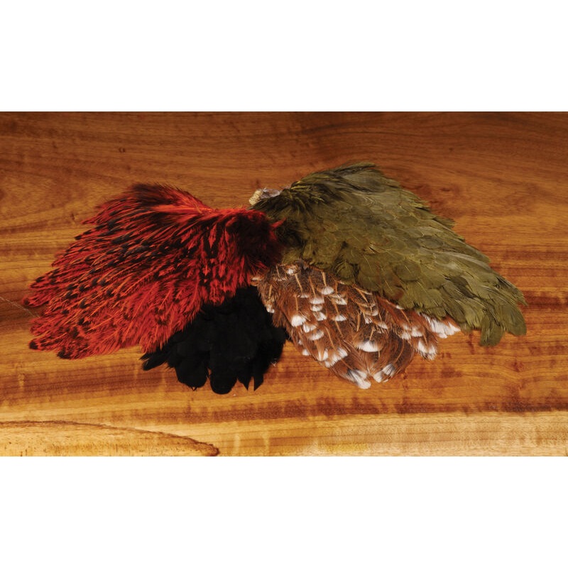Hareline India Hen Back|Black|Natural|Olive|Prince Nymph Brown