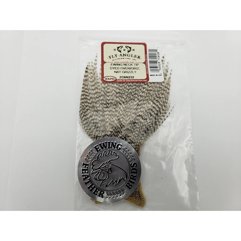 Wapsi Ewing Neck Tip Hackle|Grizzly|Medium Dun|Ginger|Black
