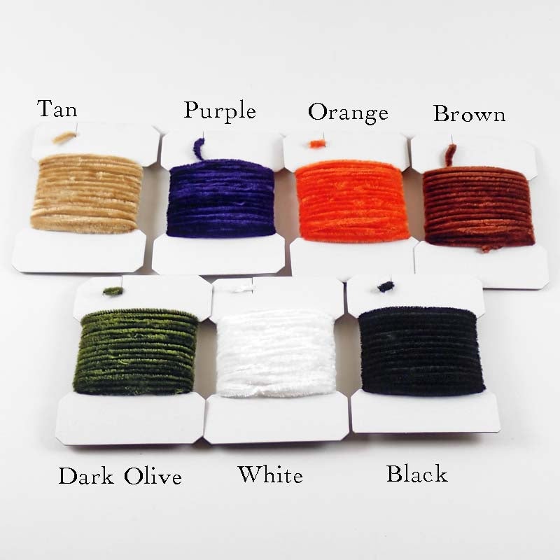 Wapsi Rayon Chenille|Fine|Medium|Large|Black|Light Olive|Dark Olive|White|Yellow|Dark Brown|Blue|Purple|Red|Orange|Tan