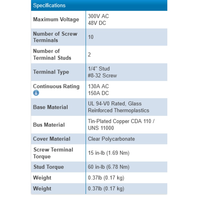 Blue Sea Systems Common 150A BusBar – 10 Gang with Cover 2300