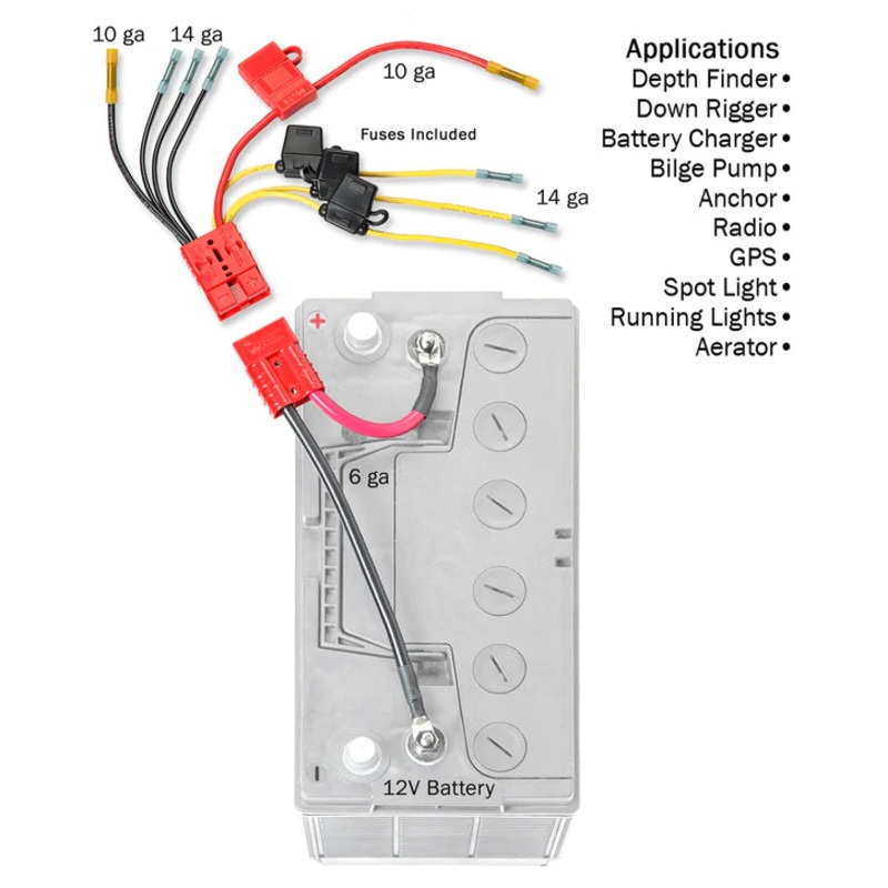 Connect-Ease 12 Volt Multi (4) Fused Connection Kit Fuses Included Lithium Compatible RCE12VB4FK