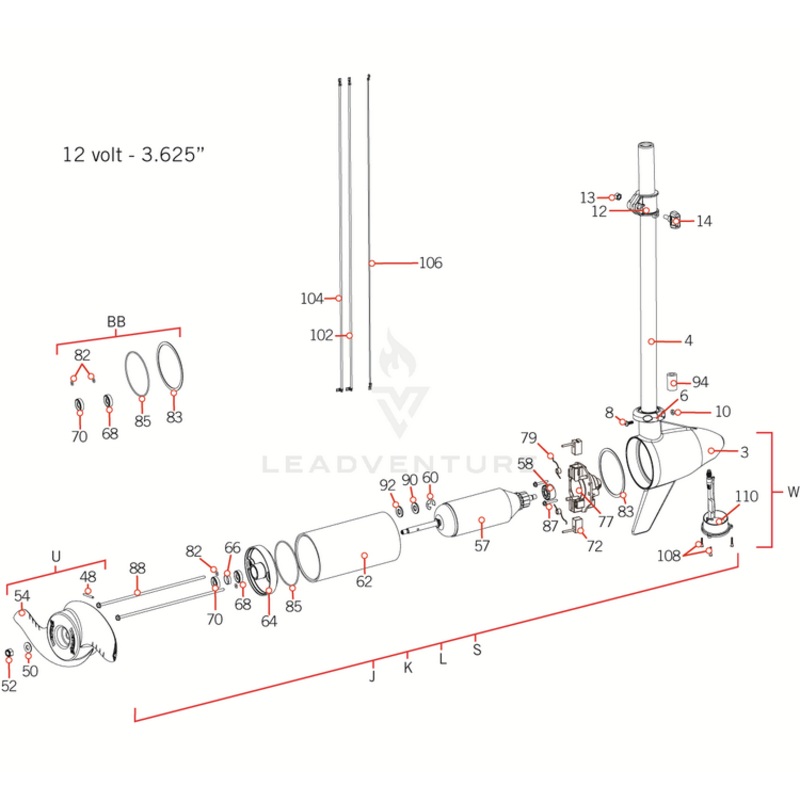 Minn Kota ARM ASY 12V 3.62 55# 2.88w/BB | *55LB*<BR/> *54* P/N: 92-100-121
