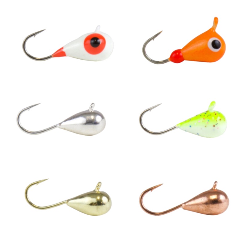 Clam Drop Jig Kit|Size 14 (1/32oz)|Size 14 (1/32oz) w/ Small Jig Box|Size 12 (1/16oz)|Size 12 (1/16oz) w/ Medium Jig Box|Assorted Colors