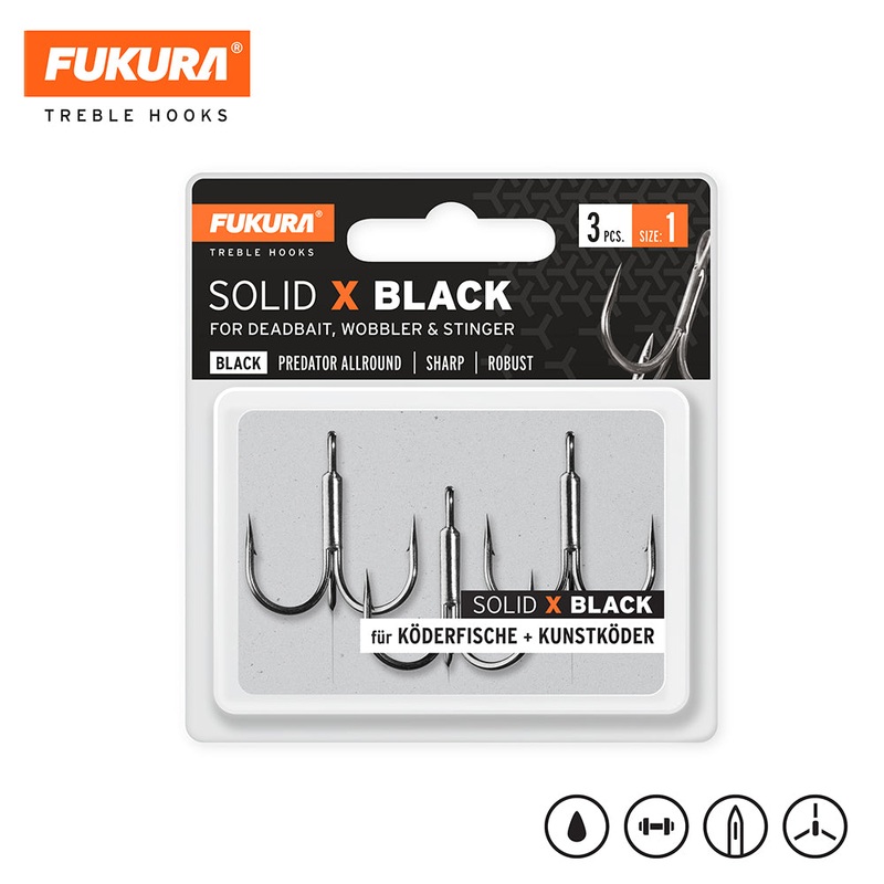 Fukura Drillinge Solid X Black / Treble Hooks