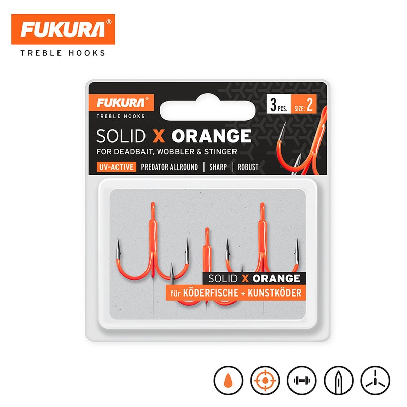 Fukura Drillinge Solid X Orange / Treble Hooks
