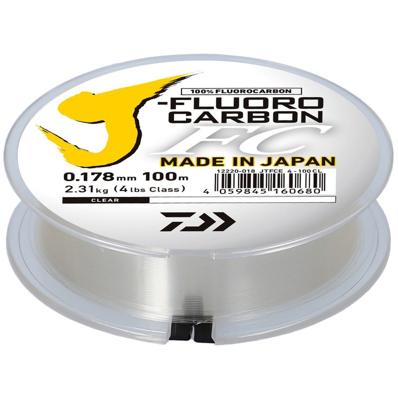 J-Fluorocarbon / 100 m|2.31 kg / 0.178 mm|2.86 kg / 0.200 mm|3.41 kg / 0.218 mm|4.48 kg / 0.254 mm|5.25 kg / 0.278 mm|5.83 kg / 0.298 mm|6.84 kg / 0.326 mm|7.74 kg / 0.352 mm|9.21 kg / 0.393 mm