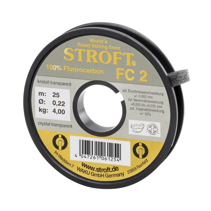 FC 2 Fluorocarbon|25 m|100 m|0.20 mm / 3.4 kg|0.22 mm / 4.0 kg|0.25 mm / 5.3 kg|0.27 mm / 6.0 kg|0.30 mm / 7.1 kg|0.35 mm / 8.6 kg|0.40 mm / 11.5 kg|0.45 mm / 13.5 kg|0.50 mm / 17.0 kg