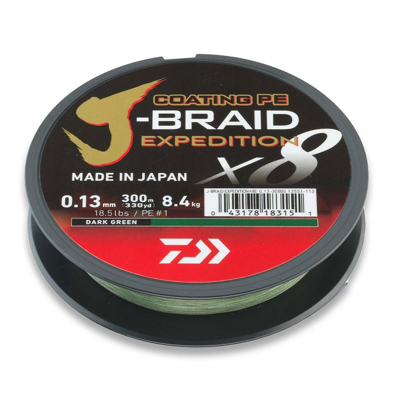 J-Braid Expedition X8 / 150 m|Dark Green|Smash Orange|0.06 mm / 5.2 kg|0.10 mm / 6.9 kg|0.13 mm / 8.4 kg|0.16 mm  / 9.8 kg|0.18 mm / 12.3 kg|0.20 mm / 16.0 kg|0.22 mm / 19.5 kg