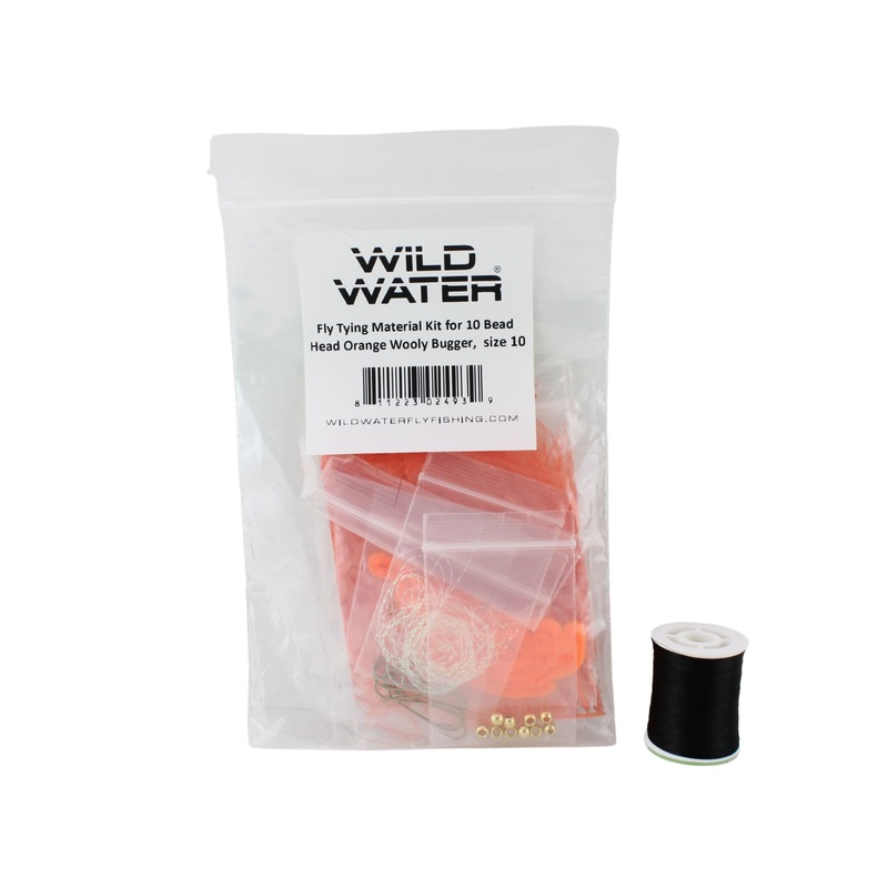 Bead Head Orange Wooly Bugger Fly Tying Material Kit, size 10 | Wild Water Fly Fishing