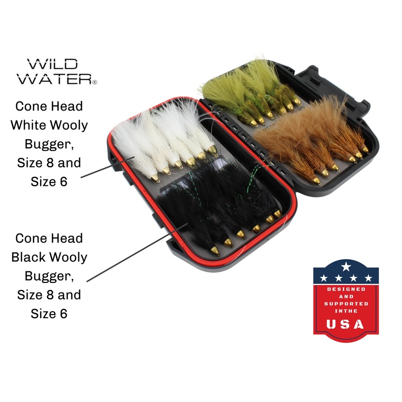 Cone Head Wooly Bugger Fly Assortment, 24 Flies | Fly Box | Wild Water Fly Fishing