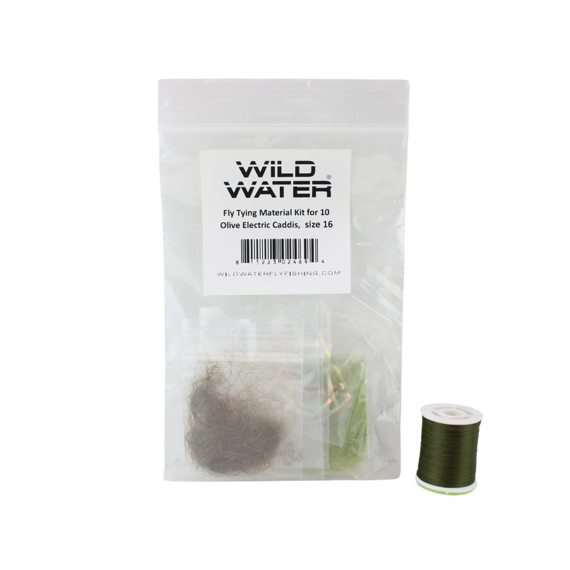 Olive Electric Caddis Fly Tying Material Kit, size 16 | Wild Water Fly Fishing