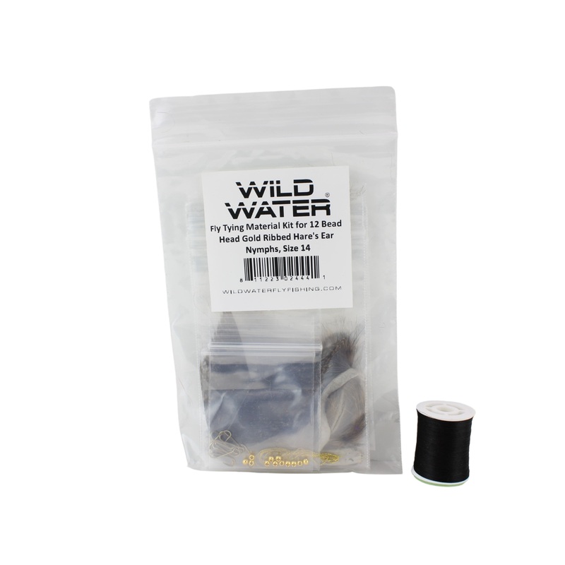 Bead Head Gold Ribbed Hare’s Ear Nymph Fly Tying Material Kit, size 14 | Wild Water Fly Fishing