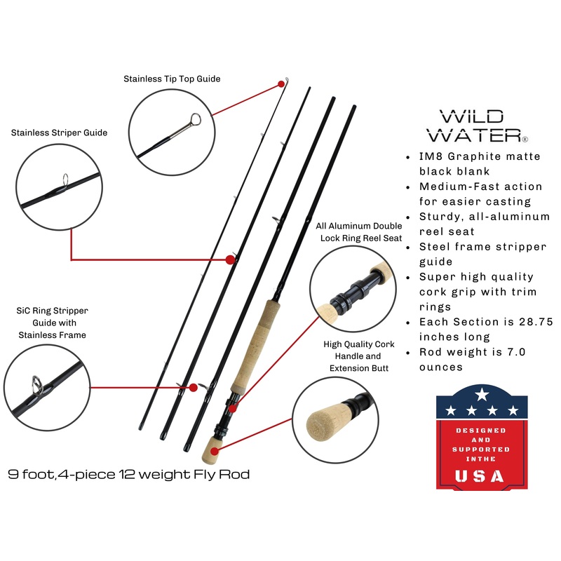Deluxe Fly Fishing Kit, 12wt Rod | 9ft | 4-piece | Wild Water Fly Fishing