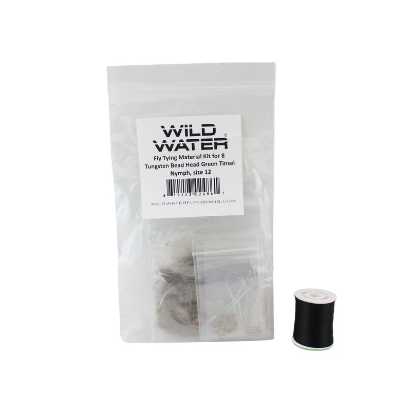 Tungsten Bead Head Green Tinsel Nymph Fly Tying Material Kit, size 12 | Wild Water Fly Fishing