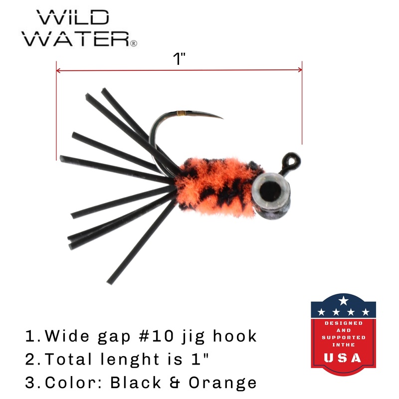 Bluegill Candy Jig, Size 10 | Black/Orange | Quantity 6 | Wild Water Fly Fishing