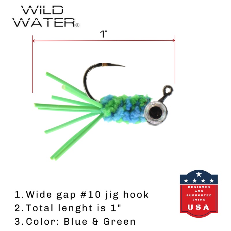 Bluegill Candy Jig, Size 10 | Blue/Green | Quantity 6 | Wild Water Fly Fishing
