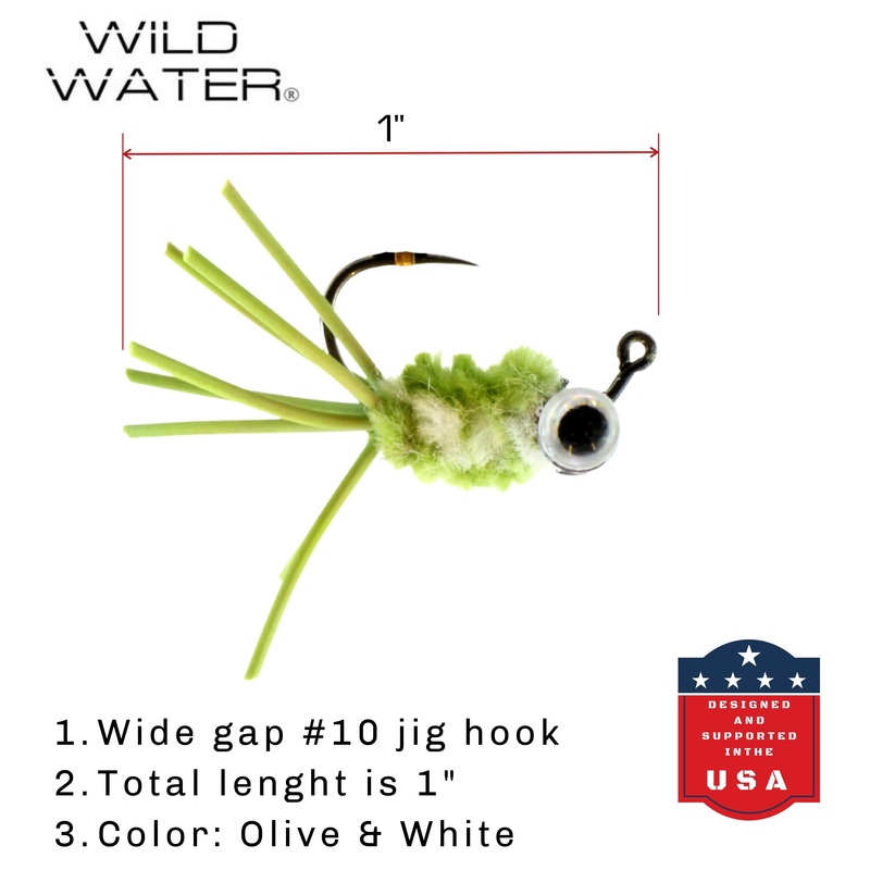 Bluegill Candy Jig, Size 10 | Olive/White | Quantity 6 | Wild Water Fly Fishing