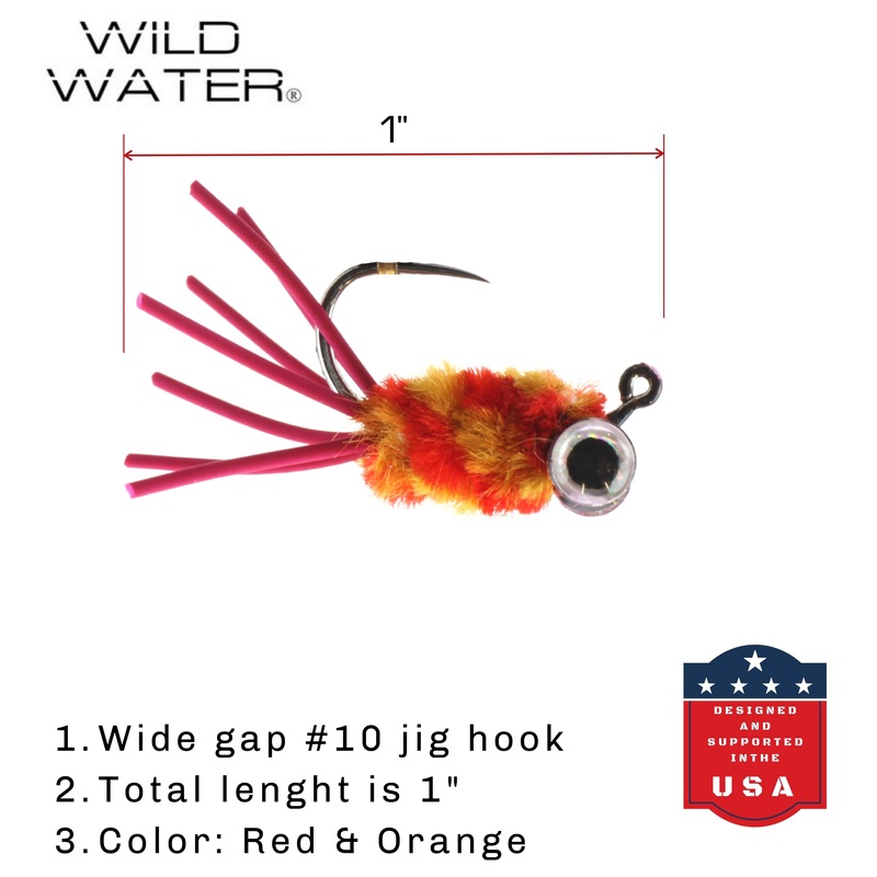 Bluegill Candy Jig, Size 10 | Red/Orange | Quantity 6 | Wild Water Fly Fishing